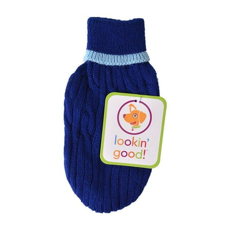 Small Cable Dog Sweater - Fashion Pet Cable Knit Dog Sweater - Blue XX-Small (6-8 From Neck Base to Tail)