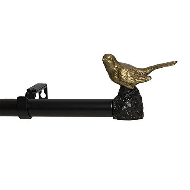 MERIVILLE 1-Inch Diameter Single Window Treatment Curtain Rod, Renaissance Gold Bird Finials, 84-Inch to 120-Inch Black Rod MERIVILLE 1-Inch Diameter Single Window Treatment Curtain Rod, Renaissance Gold Bird Finials, 84-Inch to 120-Inch Black Rod
