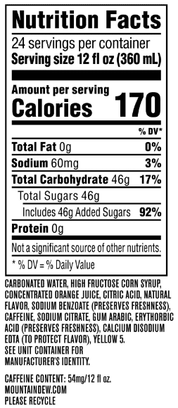 Mountain Dew Citrus Soda Pop, 12 fl oz, 8 Pack Cans, Allergens Not Contained