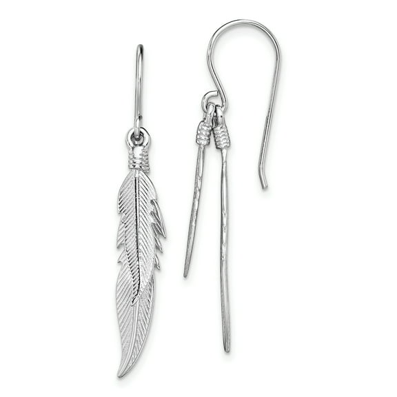 Primal Silver Sterling Silver Rhodium-plated Feathers Dangle Earrings