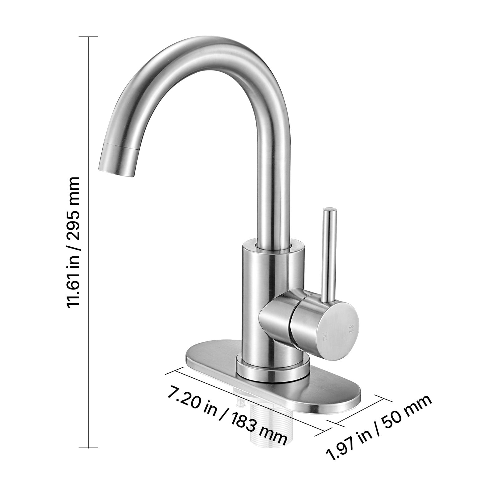 VEVOR Single Handle Sink Faucet, Kitchen Faucet Brushed Nickel Single Handle, Kitchen Water Faucets with Anti-Splash Aerator, Suitable for Bathroom, RV, Bar Sink, Public Restroom, High Arc Spout