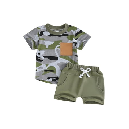 

TFFR Toddler Boys Short Sleeve Pocket Camouflage T-Shirts Elastic Waist Shorts 6M 12M 18M 24M 3Y Kids 2Pcs Summer Outfits Set