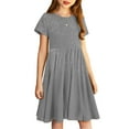 thumbnail image 4 of Jinhomg Casual Dress for Little Girls Cute Sparkly Star Print Flowy Dresses Casual Comfy Short Sleeve Crew Neck Midi Dress Spring Summer T-Shirt Dress Fall Saving Gray 11 Years, 4 of 8