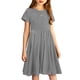 thumbnail image 5 of Odeerbi Niñas de Verano Vestido de Línea A Brillante Swing Vestido Niños Color Sólido Vestido Elástico de Manga Corta, 5 of 7