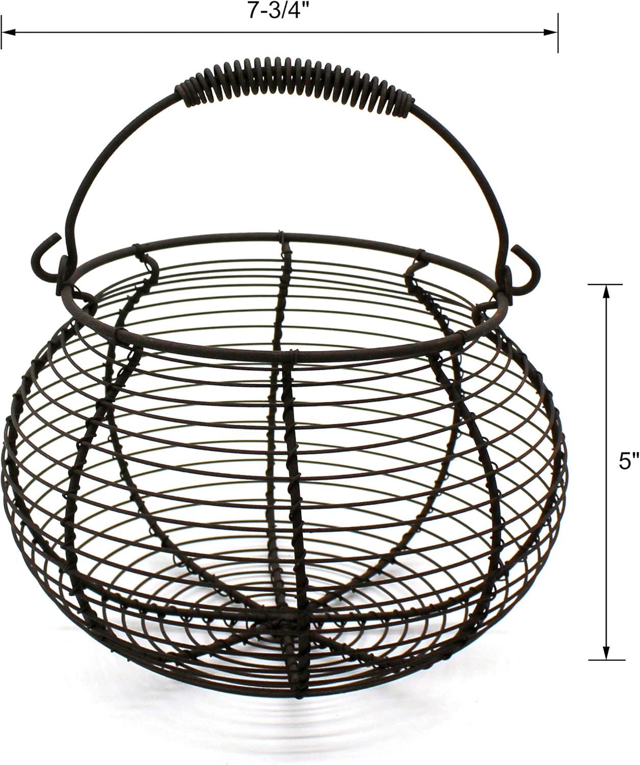 CVHOMEDECO. Rustic Wire Egg Basket with swimming Handle Primitives Vintage Gathering Basket. Rusty