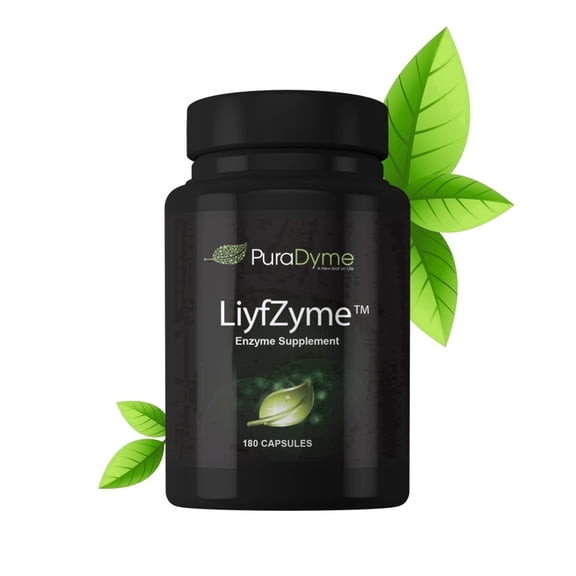 PuraDyme LiyfZyme Plant-Based Digestive Enzyme, Digestive Health Support (180 Caps)