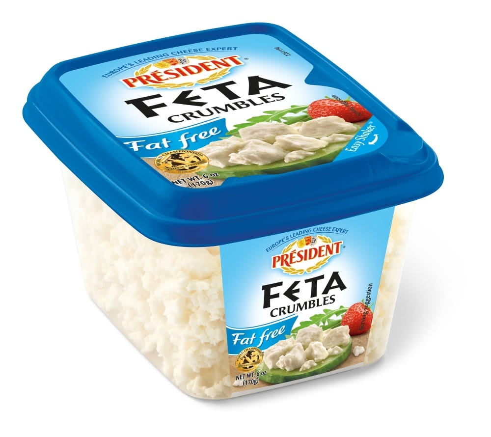 President Fat Free Feta Cheese Crumbles, 6OZ, 8 Pack