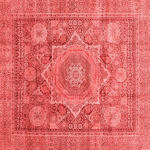 Ahgly Company Machine Washable Indoor Square Abstract Red Modern Area Rugs, 3' Square