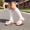 thumbnail image 2 of JAJAHO Girls Mary Jane Flats Dress Shoes Bow Pearl Pu Leather Hook And Loop Kids School Uniform Shoes Wedding Party Footwear 2-13Y, 2 of 6
