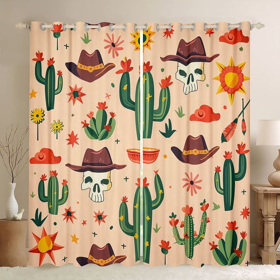 Feelyou Hippie Cactus Plant Black Out Curtains, Skeleton Curtains Pack of 2 (42x63 Each)