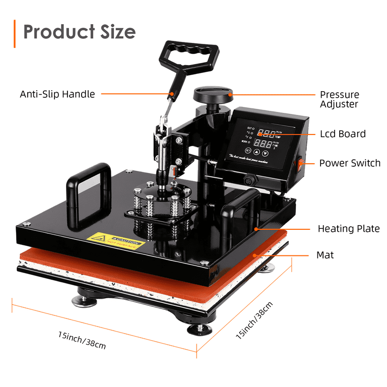 BENTISM Heat Press Machine 8 in 1, 15 x 15 800W Dual-Tube Heating Press  Sublimation Machine 360° Rotation Swing Away T-Shirt Printing Machine for