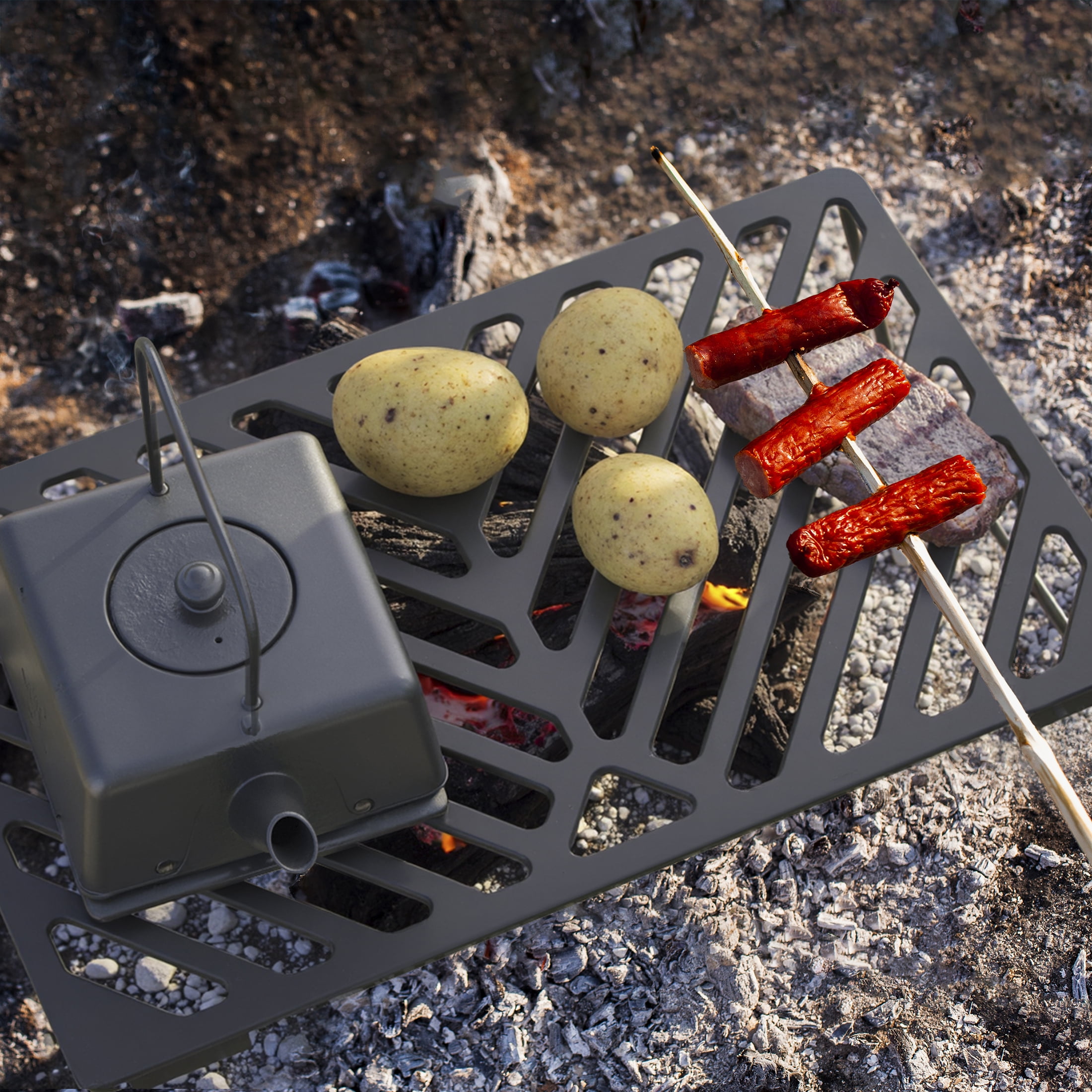 Ozark Trail Pre-Seasoned Cast Iron Grill Grate with Grid Rack for Campfire and Outdoor Grilling
