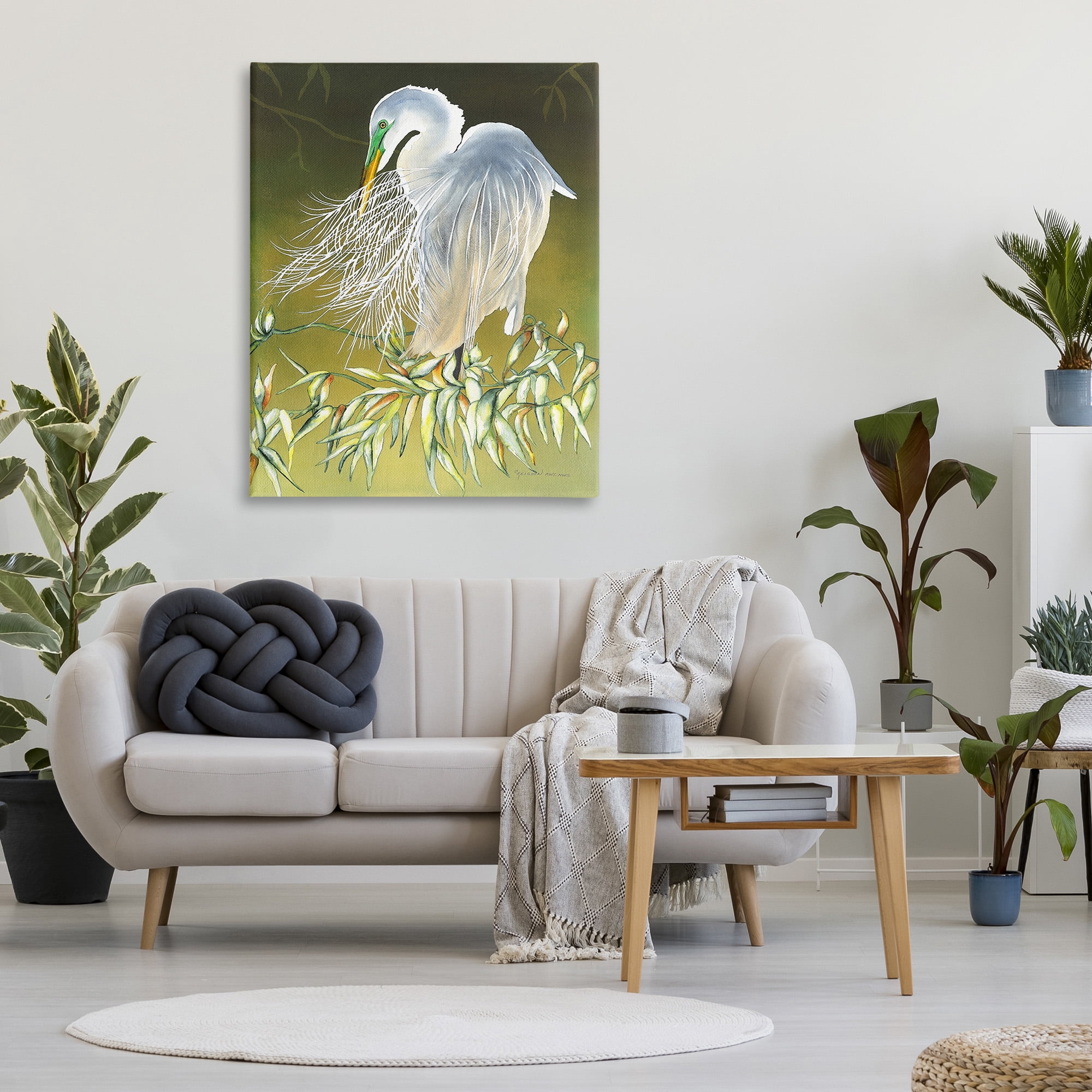 Stupell Industries Elegant Egret Bird Animals & Insects Painting Gallery Wrapped Canvas Art Print Wall Art, 36 x 48