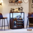 thumbnail image 1 of Bingirl 3-Tier Wine Bar Cabinet with LED - Detachable Wine Rack, Storage Space, Glass Holder, Mesh Door, for Kitchen, Living Room, and Bar (Rustic Brown), 1 of 9