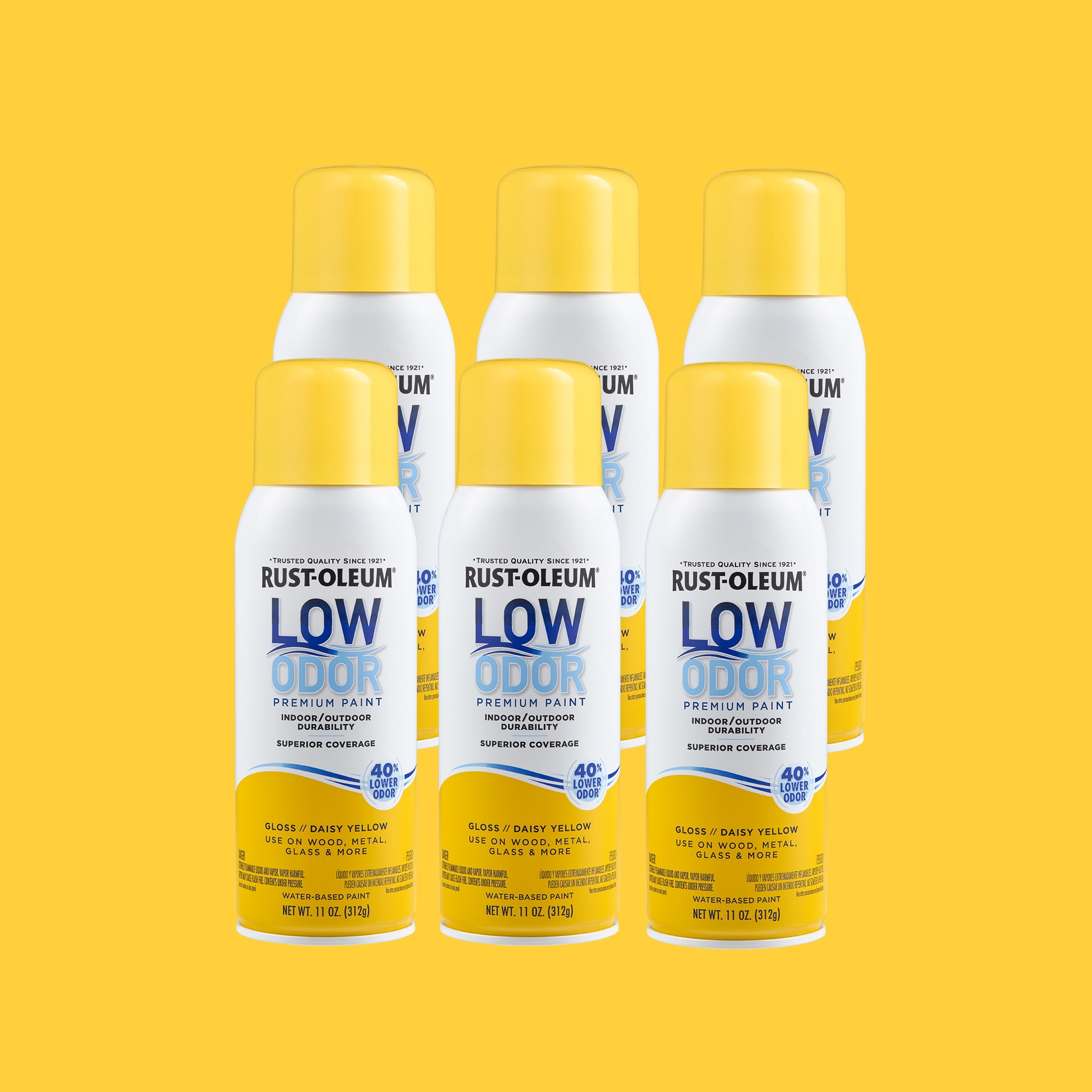 6 Pack, Daisy Yellow, Rust-Oleum Low Odor Premium Gloss Spray Paint-388269, 11 oz