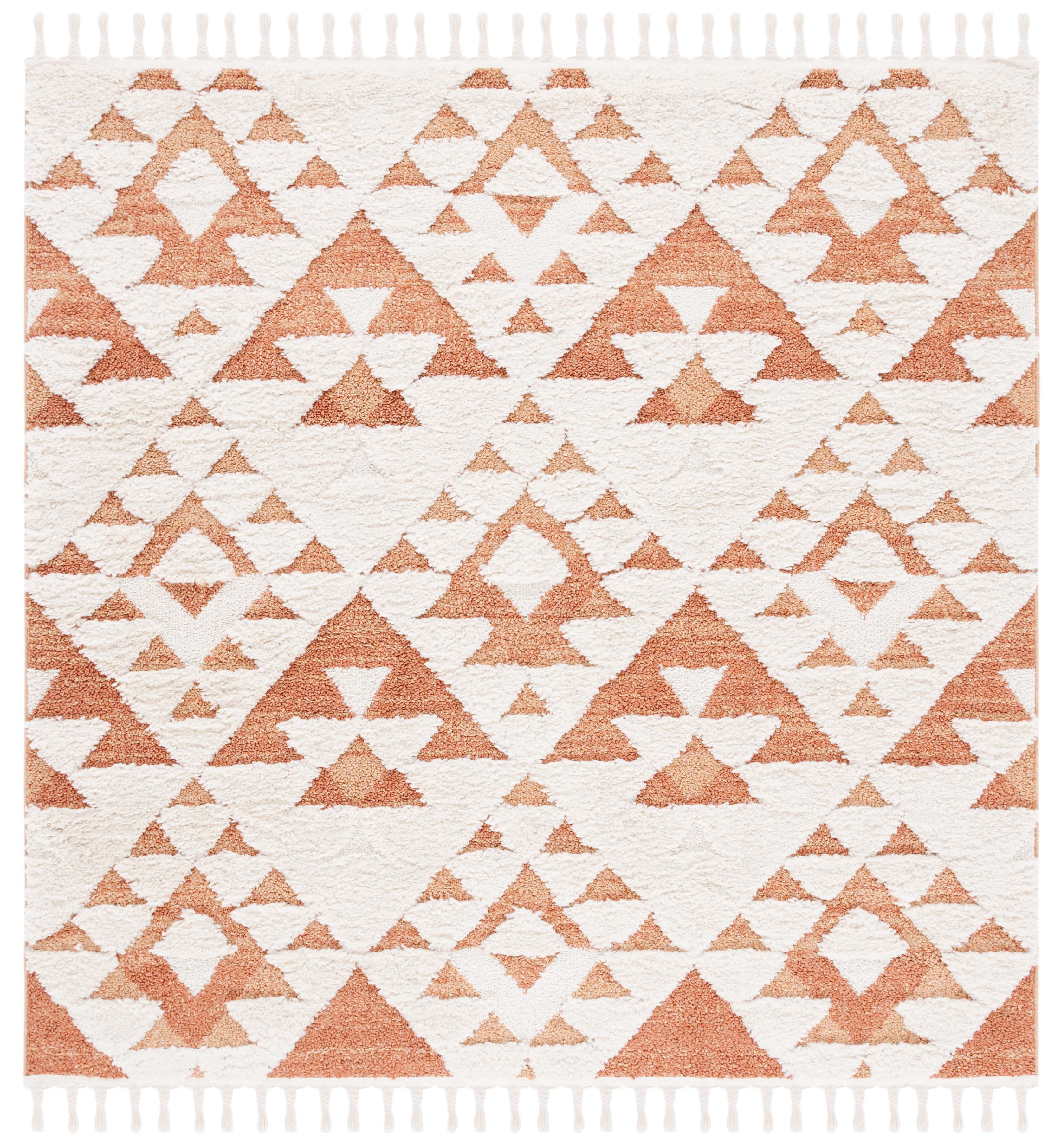 Safavieh Moroccan Tassel Larry Geometric Shag Area Rug, Ivory/Brick Rust, 8' x 8' Square