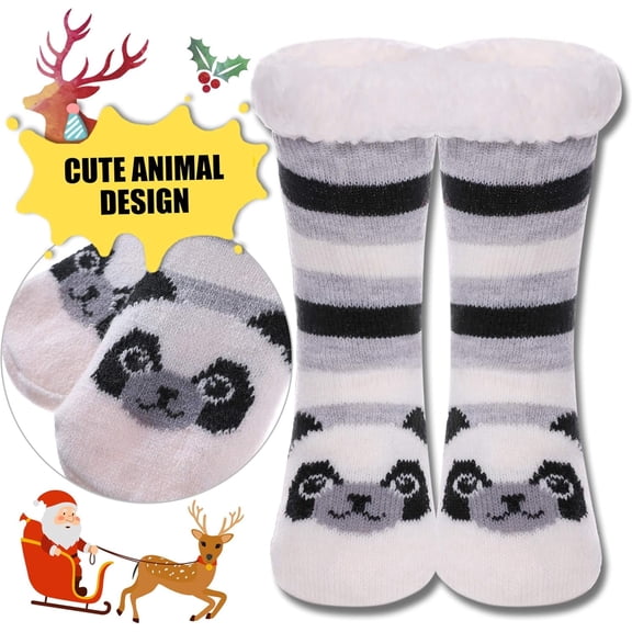 Minzimin Kids Boys Girls Slipper Socks Cute Animal Fuzzy Winter Warm Fleece Lining Christmas Socks With Grippers