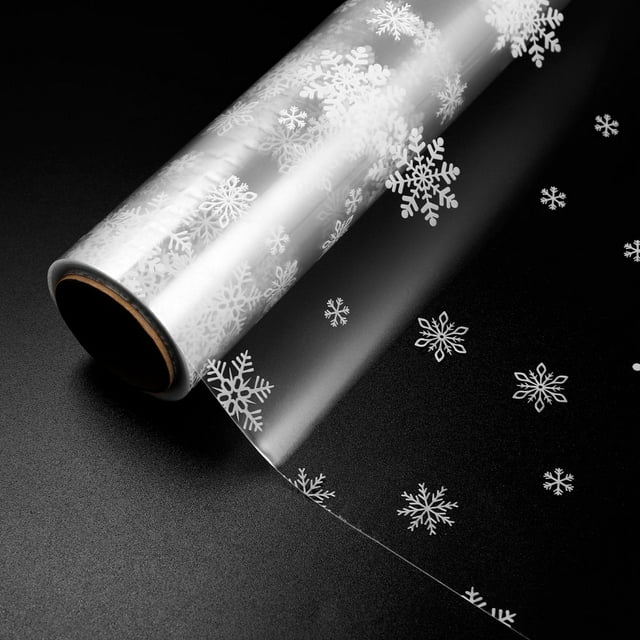 LNGOOR STOBOK 2.5 Mil Christmas Cellophane Wrapping Paper Snowflake Xmas Pattern Cellophane Roll Gift Crafts Flower Fruit Basket Packing (3000x43cm)