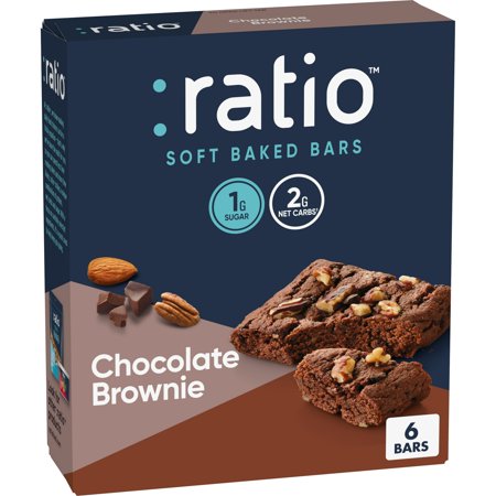 Ratio Soft Baked Bars, Chocolate Brownie, 1g Sugar, Keto Friendly, 5.34 oz (6 Bars) pack of 4