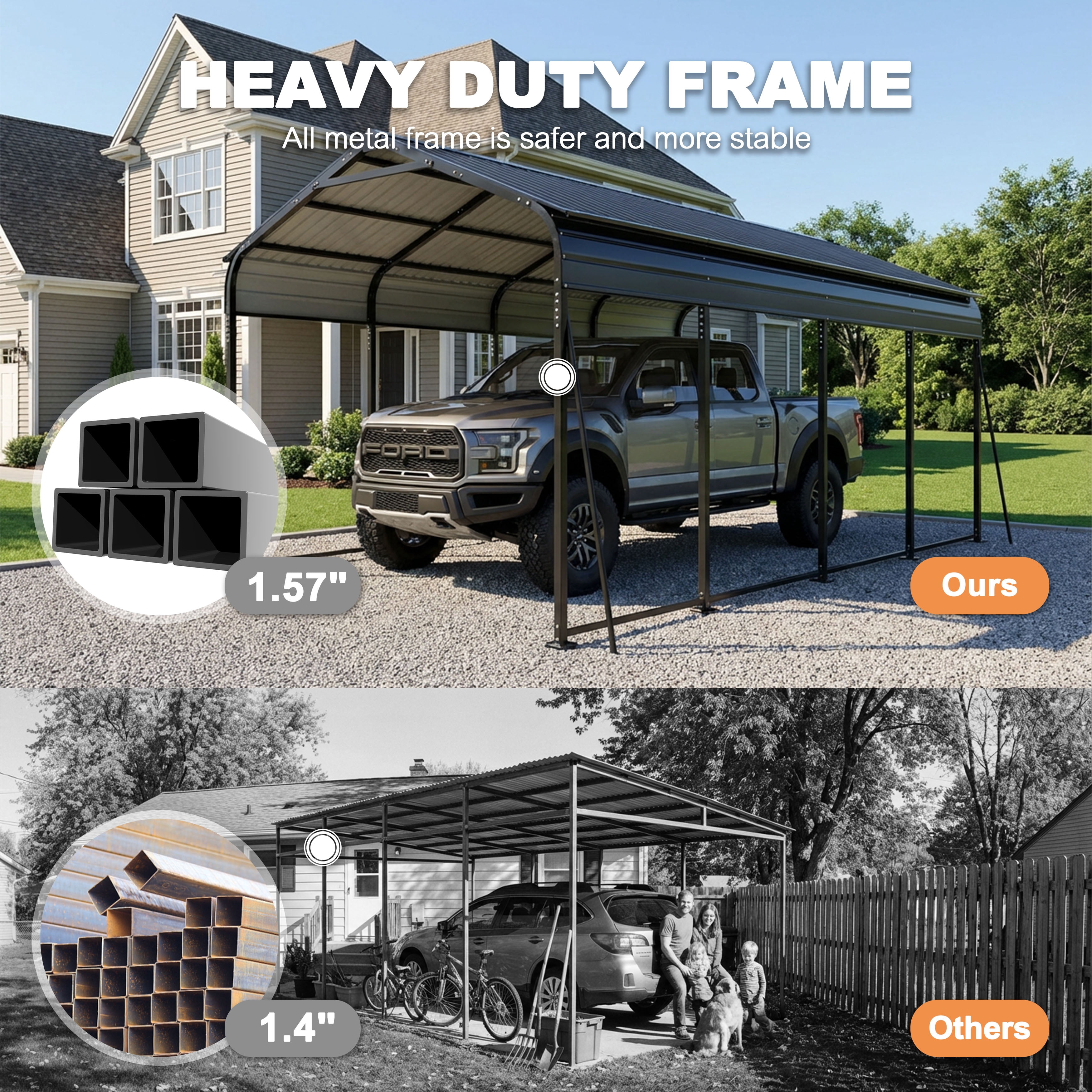 Nuu Garden 20 x 12 FT Steel Carport, Oversized Carport Garage with Enhanced Base, Outdoor All-Weather Car Shelter, Heavy Duty Carports Canopy, Dark Gray and Black
