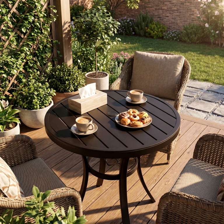 adjustable umbrella table for patio Homrest 38 Inch Outdoor Metal Dining with Ho The smart Gap Design allows for quick drainage and prevents water buildup Sundale Outdoor Adjustable Umbrella Table,
