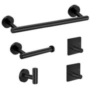 JVSISM 5-Pieces Matte Black Bathroom Hardware Set Stainless Steel Round Wall Mounted - Includes 12 Inch Hand Towel Bar, Toilet Paper Holder, 3 Robe Towel Hooks,Bathroom Accessories Kit