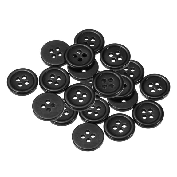 Uxcell 20pcs 20L Sewing Buttons 1/2"(12.5mm) Resin Round Flat 4-Hole Craft Replacement Buttons, Black