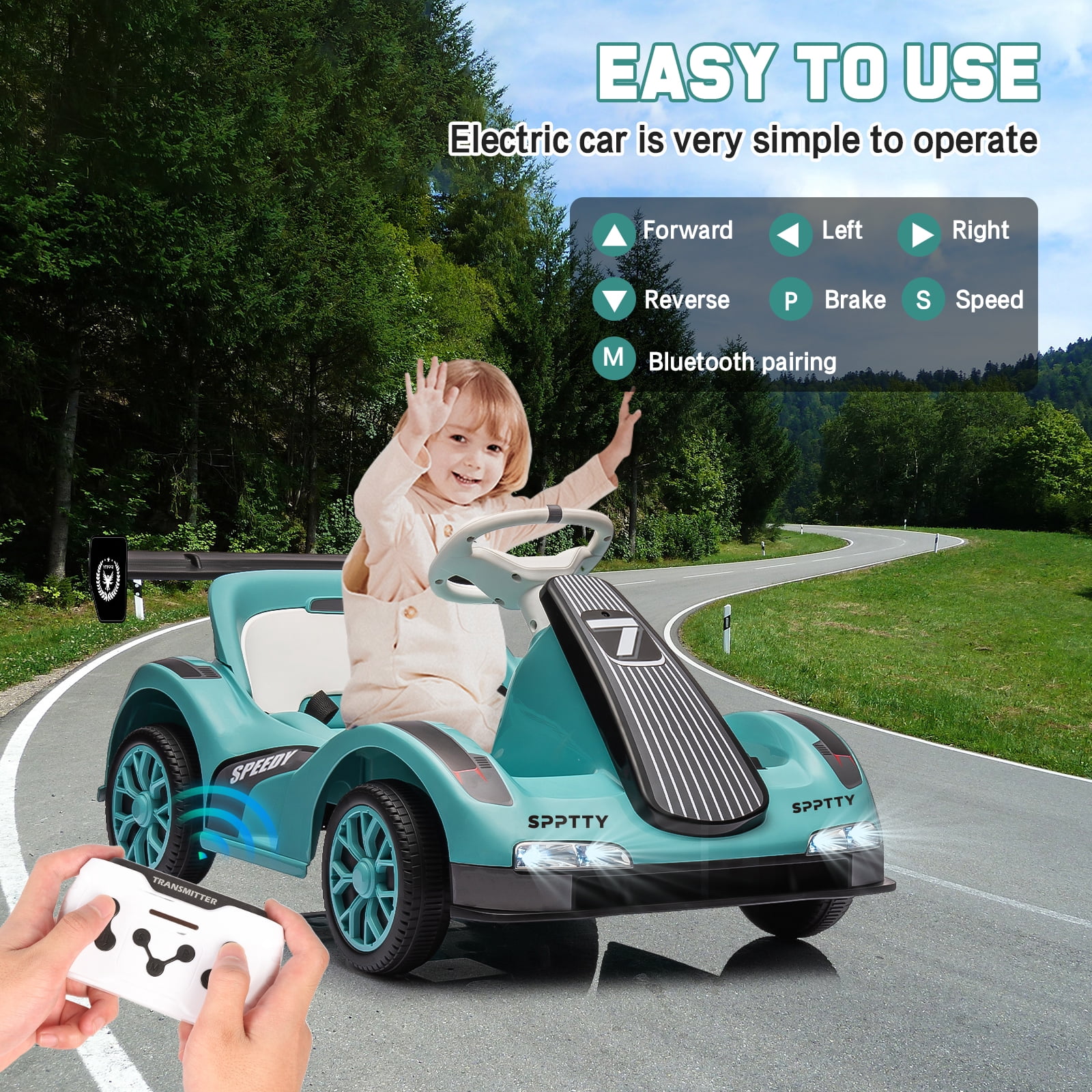 12V Electric Car Go Kart,Ride On Car for Boys Girls,Kids Ride On Toys with Remote Control and USB Port,Music&Story,Children Vehicle Toy Gift