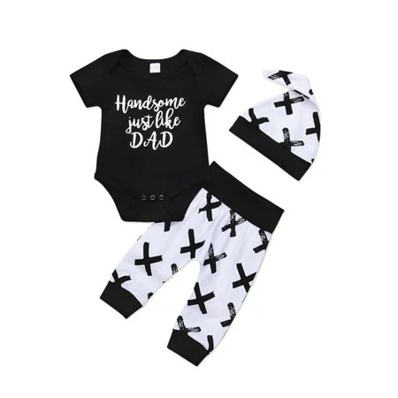 

Canis Newborn Baby Boy Cotton Top Bodysuit Romper Pants Leggings Hat Outfit Clothes Black
