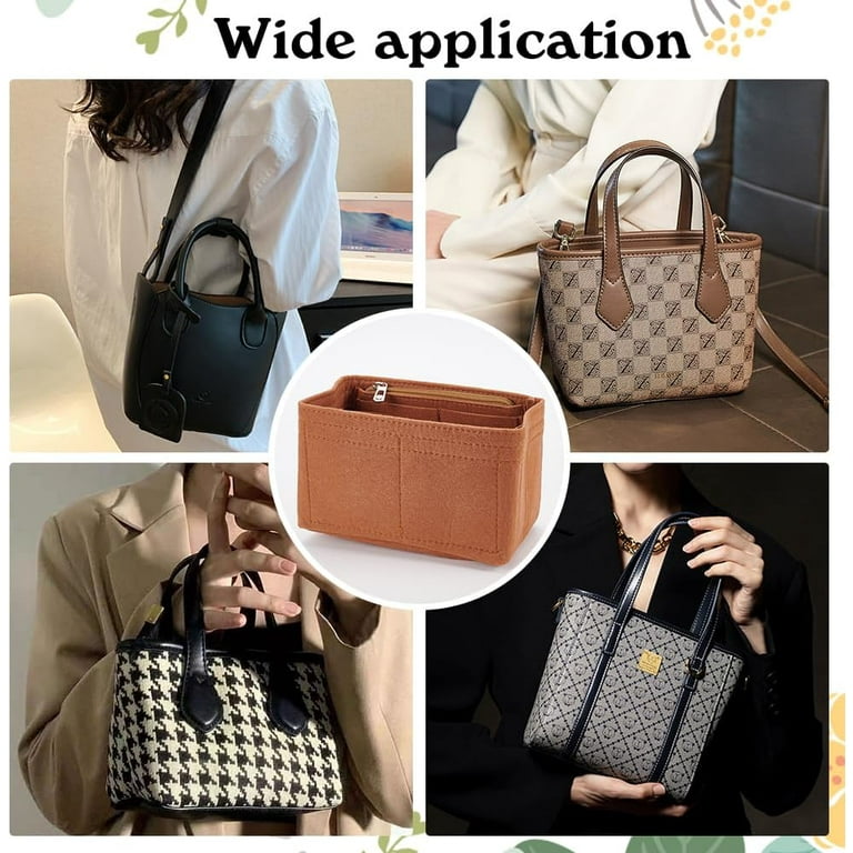 Felt Handbag Insert Organizer Felt Zipper Tote Bag Insert Rectangle Purse Organizer Bag In Bag Multiple Compartments Bag Insert Interior Shaper 7.1x3.5x4.3 Inch Camel Walmart
