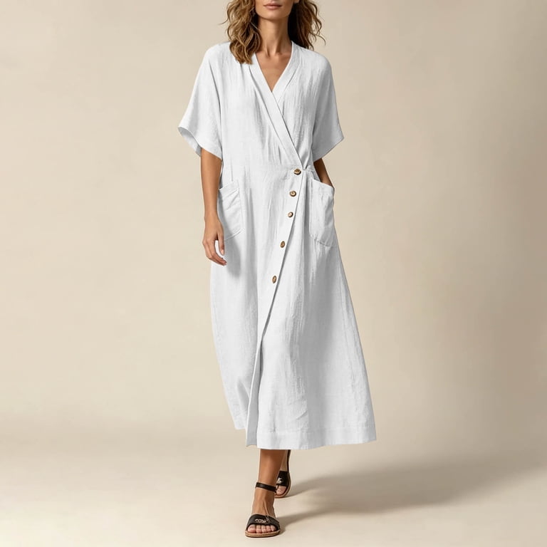 linen blend wrap dress Linen Blend Wrap Dress