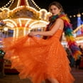 thumbnail image 4 of Women's Tulles Skirts Sparkly Sequins Star Print Layered Cake Irregular Midi Tutus Skirts Casual Elastic High Waist Cocktail Party A Line Mesh Skirt, 4 of 7