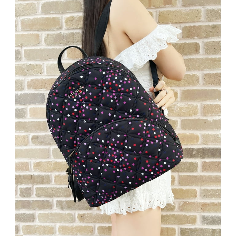 Kate Spade Karissa Large Nylon Quilted Festive Backpack and Black Cosmetic Bag Bundle