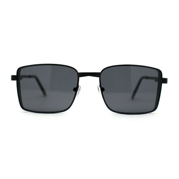 Mens Luxury Classical Narrow Rectangular Metal Rim Pimp Sunglasses All Black