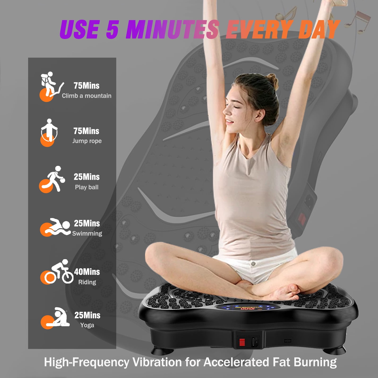 Vibration Plate Exercise Machine with 99 Levels Speed and Bluetooth, Vibrating Plate Machine for Weight Loss, Body Shaping, Health Conditioning, and Massage, Black