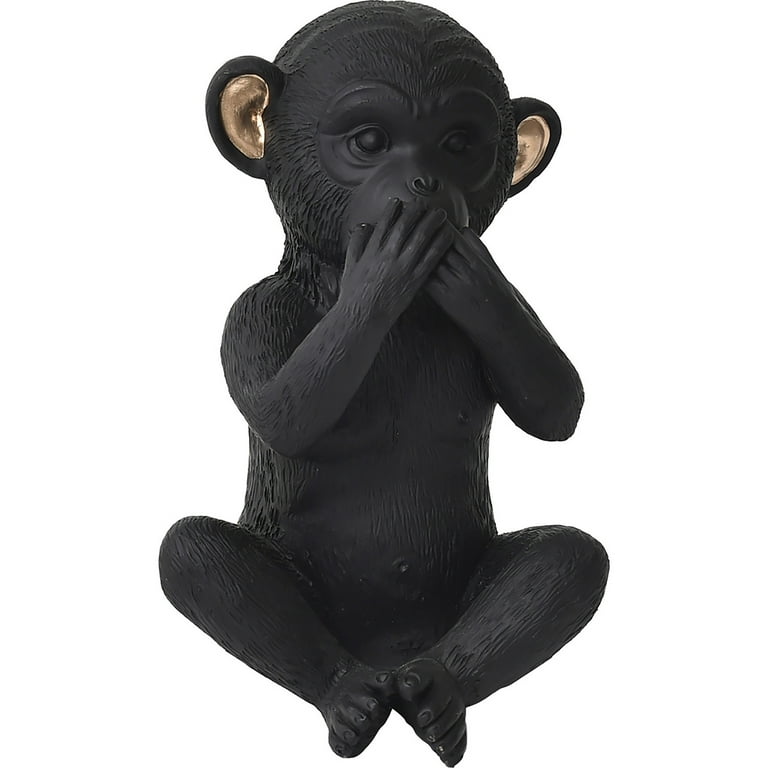 3 Wise Monkeys Speak Hear See No Evil Resin Black Gold Set
