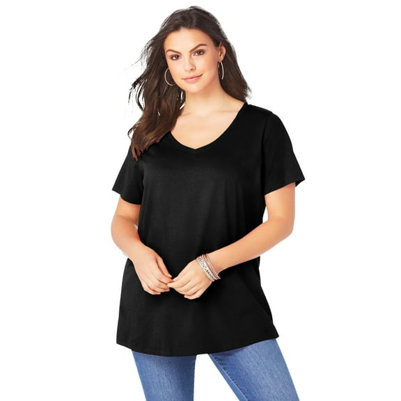 Roaman's Women's Plus Size Cotton Ultimate V-Neck Tee