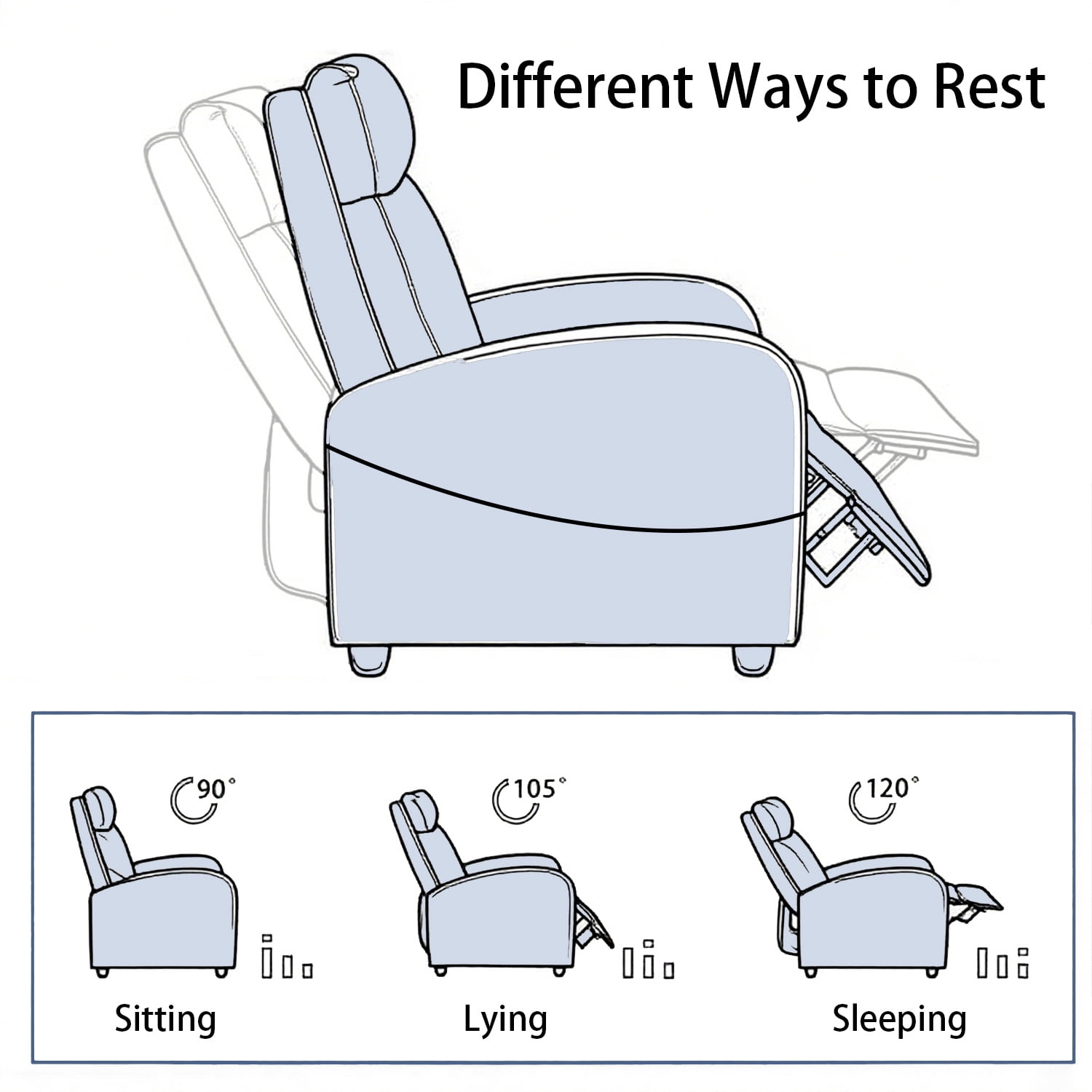 CONCETTA Massage Recliner Sofa Chair, 160° Reclining, Vibration Massage, 275lb Capacity, Black