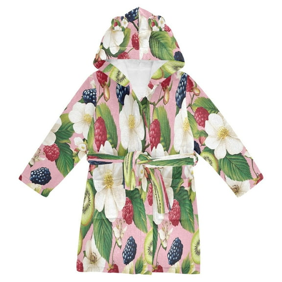 FORMRS Niños Bathrobe Unisex Hooded Robe Soft Plush Pajamas Sleepwear, Size 2-3T, Pink Raspberries