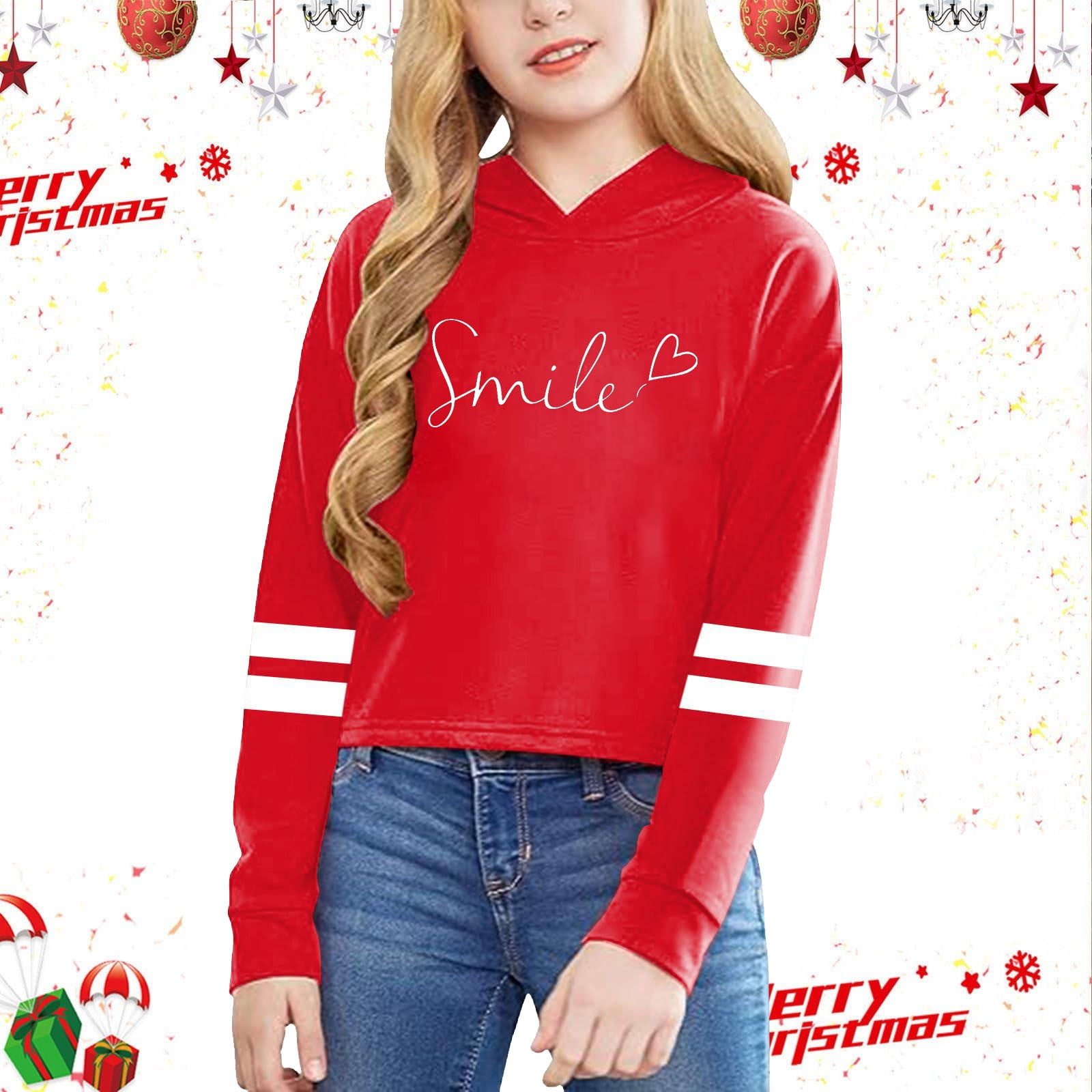 FAOWME Sweat à Capuche Court à Manches Longues pour Filles