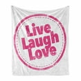 thumbnail image 1 of Live Laugh Love Soft Flannel Fleece Throw Blanket, Lifestyle Stamp Grunge Retro Artwork Illustration, Cozy Plush for Indoor and Outdoor Use, 50" x 70", Hot Pink White, by Ambesonne, 1 of 6
