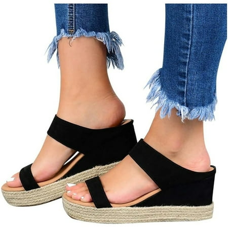 

XWQWJH Wedge Sandals For Women Open Toe Platform Sandals Slingback Summer Women s Sandals Dressy Sandals