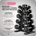 thumbnail image 2 of HolaHatha 10, 15, 25, 30, & 35 Pound Hexagonal Dumbbell Weight Set w/Rack, 2 of 11
