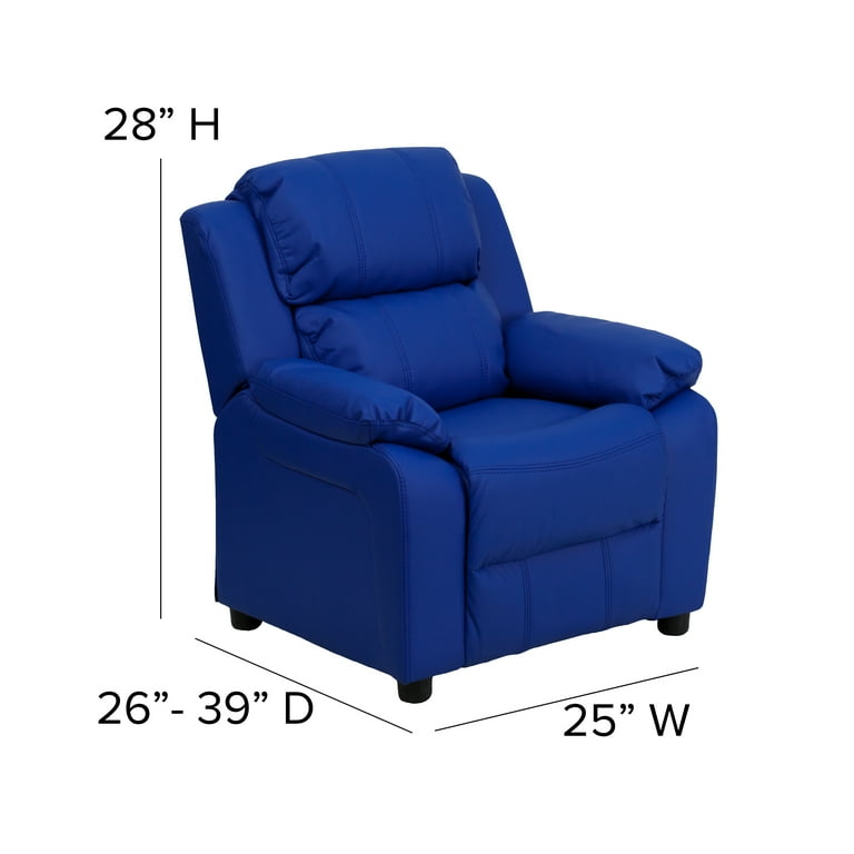 Flash Furniture Deluxe Padded Contemporary Blue Vinyl Kids Recliner with  Storage Arms