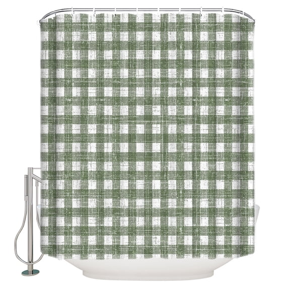 Green Buffalo Plaid Bathroom Shower Curtains with 12 Hooks Polyester Waterproof Shower Curtain for Stalls and Bathtubs Farmhouse Checked Retro Geometric Art Decorative Bathroom Curtain 54x78 Inches