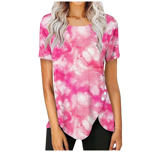 Blouses à Manches Courtes pour Femmes Mode Été Décontractée Col Rond T-Shirts Imprimés Manches Courtes Blouse Confortable Hauts Femmes Manches Courtes Hauts Femmes Blouse Manches Courtes