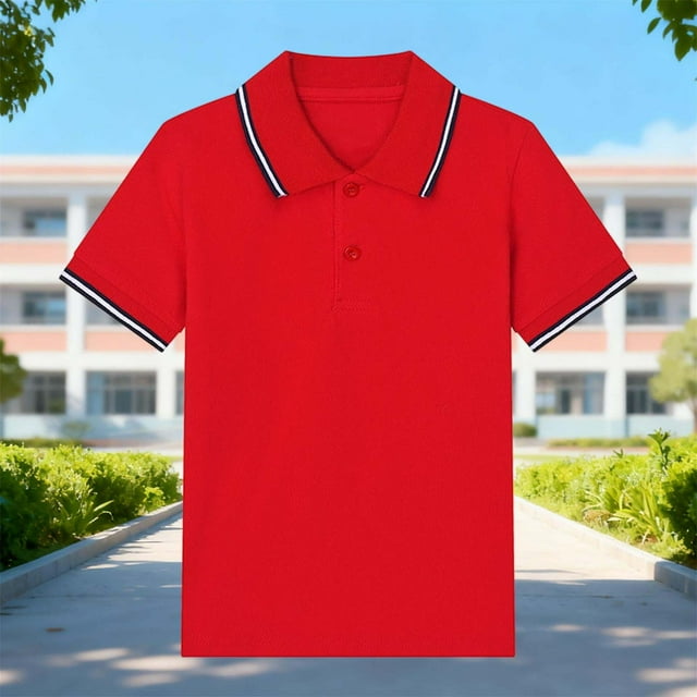 Cowsor T-Shirt Tendance pour Enfants à Col Rabattu - Chandail à Manches Courtes Boutonné, Options Rouge/bleu pour Occasions Spéciales et Tenue Décontractée, 2-13 Ans