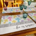 thumbnail image 2 of SPXUBZ Easter Placemats, Black and White Plaid Colorful Cross He is Risen 18x12 Inch Placemats for Family Table Holiday Decoration Placemat Set of 4, 2 of 5