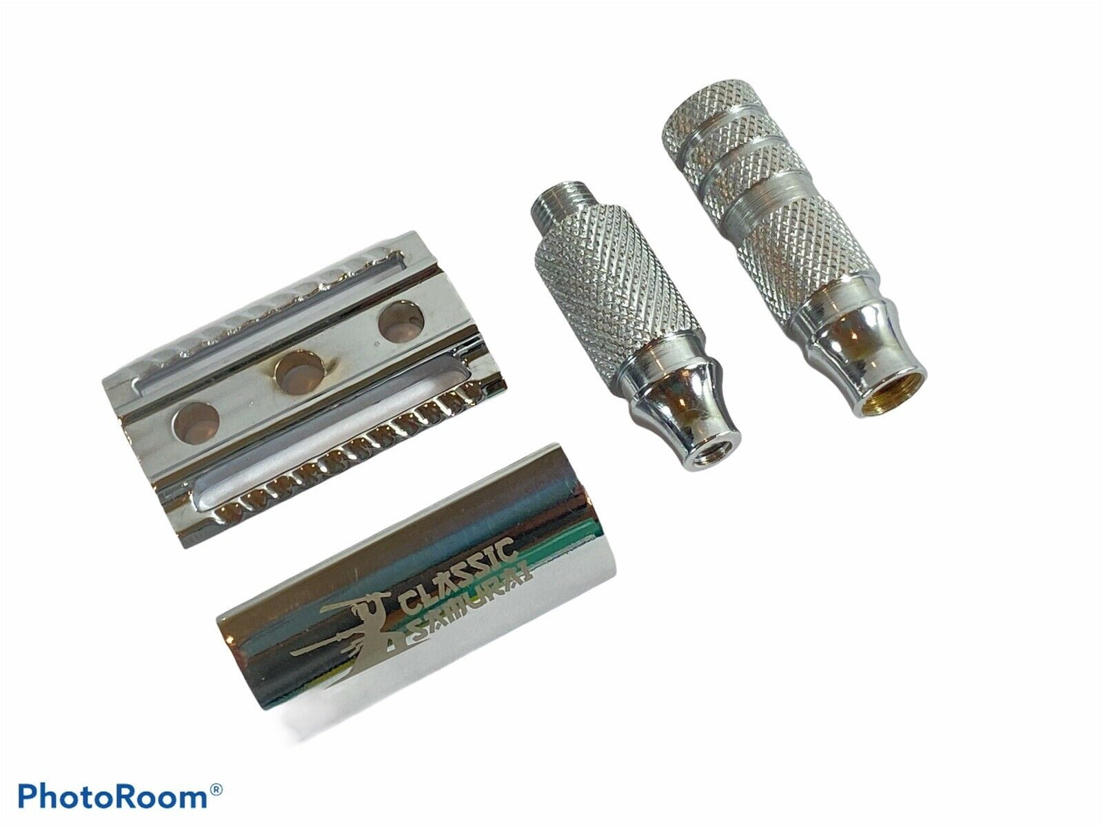 Classic Samurai Travel Double Edge Safety Razor Chrome Plated with Genuine Leather Case and 5 Blades Pack