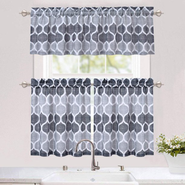 HOMERRY 24inch Length with Valance 3Pcs Geometric Printed Tier Curtains